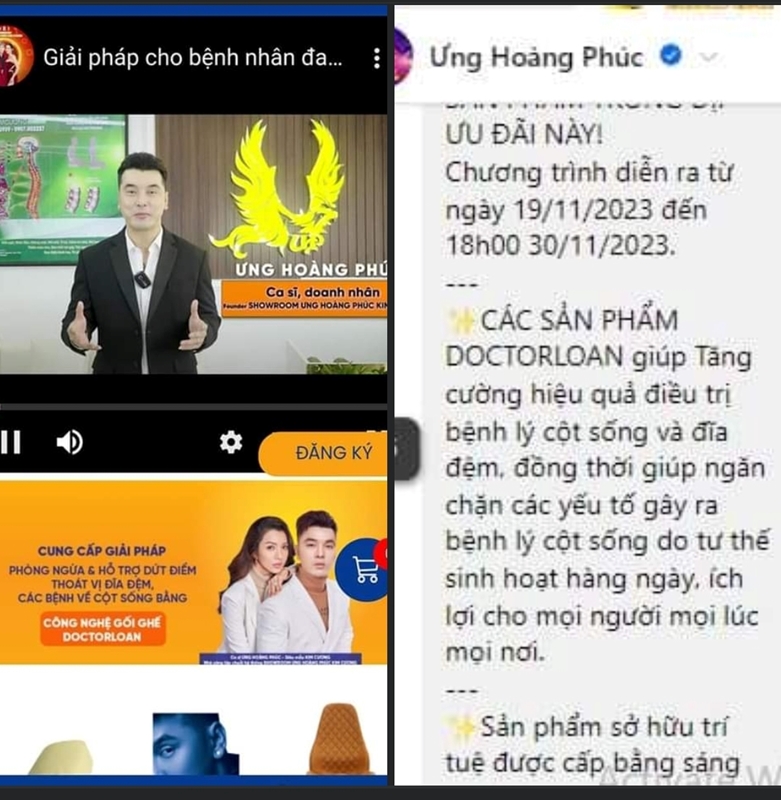 Vợ chồng ca sĩ Ưng Hoàng Phúc liên tục quảng cáo ‘thổi phồng’ công dụng ghế thư giãn