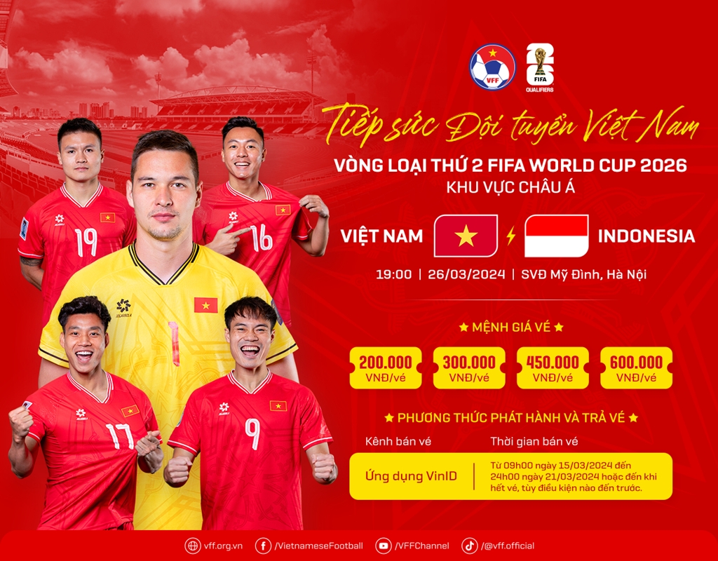 Giá vé cao nhất trận Việt Nam - Indonesia tại vòng loại World Cup 2026 là 600 000 đồng