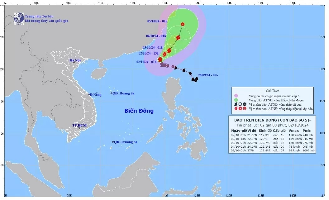 Tin bão mới nhất Bão số 5 trên Biển Đông ngày 2 10 Bão hướng vào Đài Loan Trung Quốc