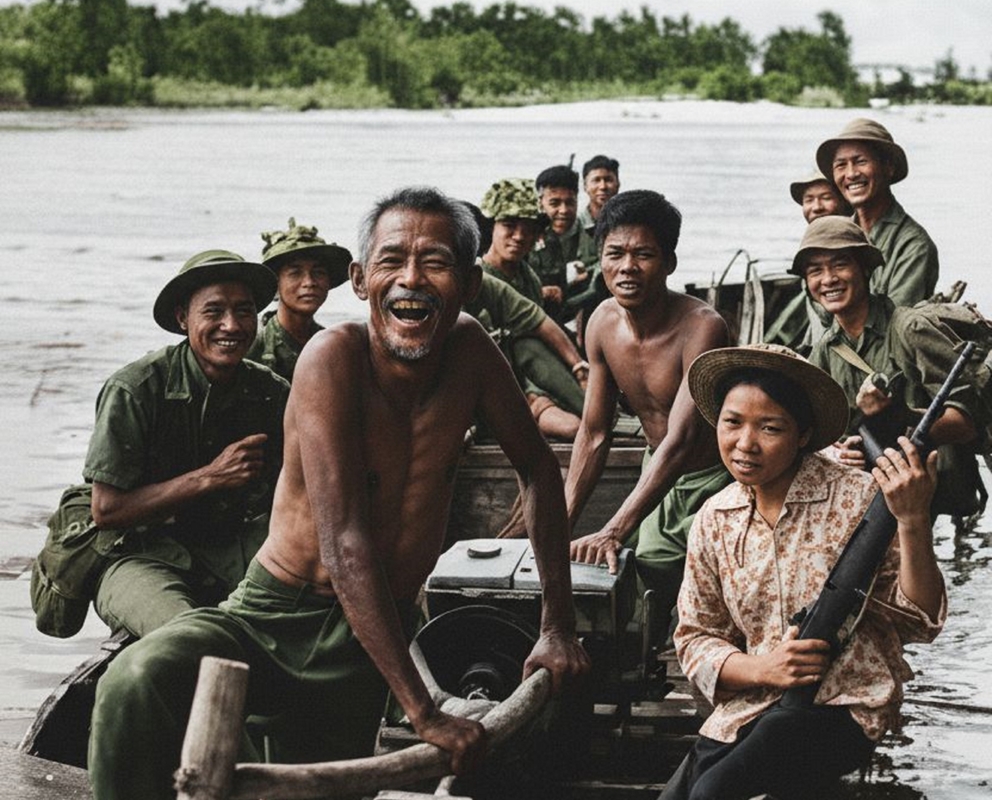 Nữ du kích chèo đò bên dòng sông Thạch Hãn