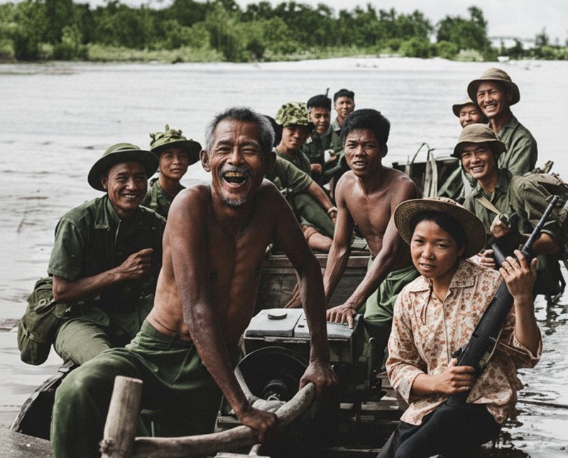 Nữ du kích chèo đò bên dòng sông Thạch Hãn
