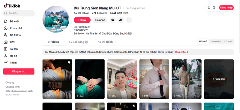 Ông Bùi Trung Kiên quảng bá dịch vụ nâng mũi tại Bệnh viện Đa khoa Hà Thành Cần làm rõ vai trò tư vấn chuyên môn
