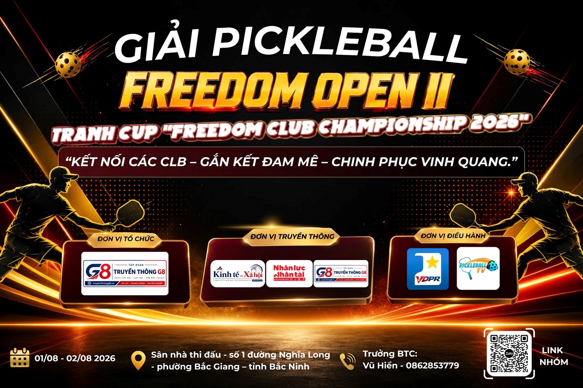 Giải Pickleball Freedom Open II tranh Cúp Freedom Club Championship 2026  Ngày hội hội tụ những CLB Pickleball mạnh, lan tỏa tinh thần đoàn kết và kết nối cộng đồng doanh nghiệp