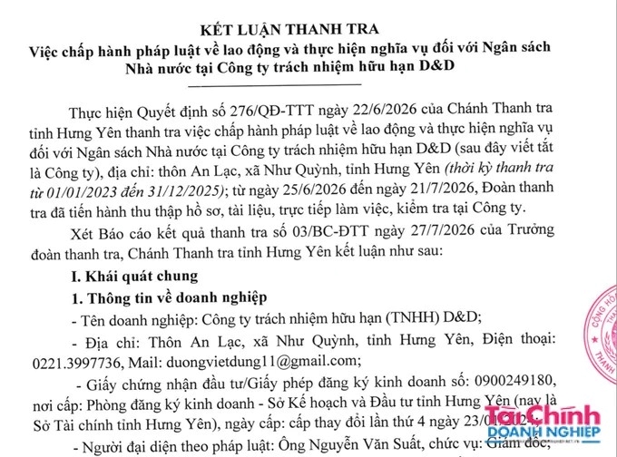 Loạt sai phạm và bị truy thu thuế tại Công ty TNHH D D