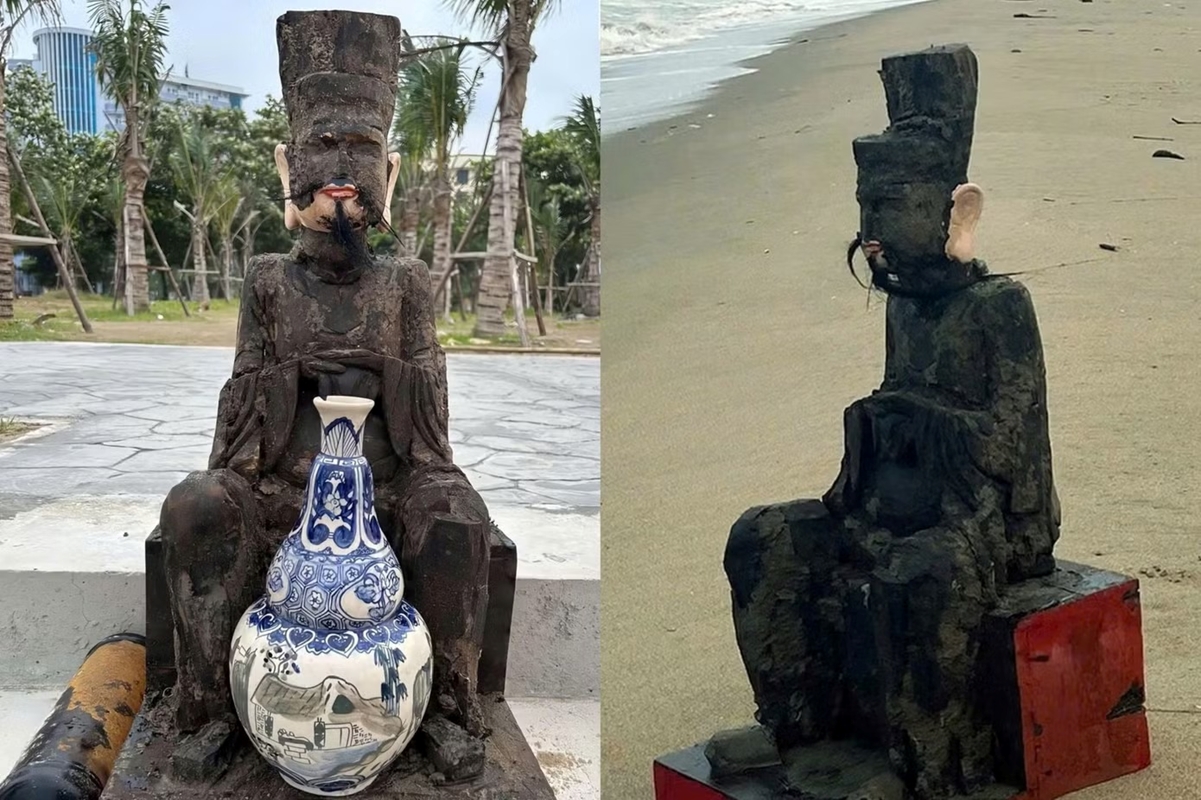 Pho tượng người đàn ông tai to trôi dạt vào bãi biển Cửa Lò